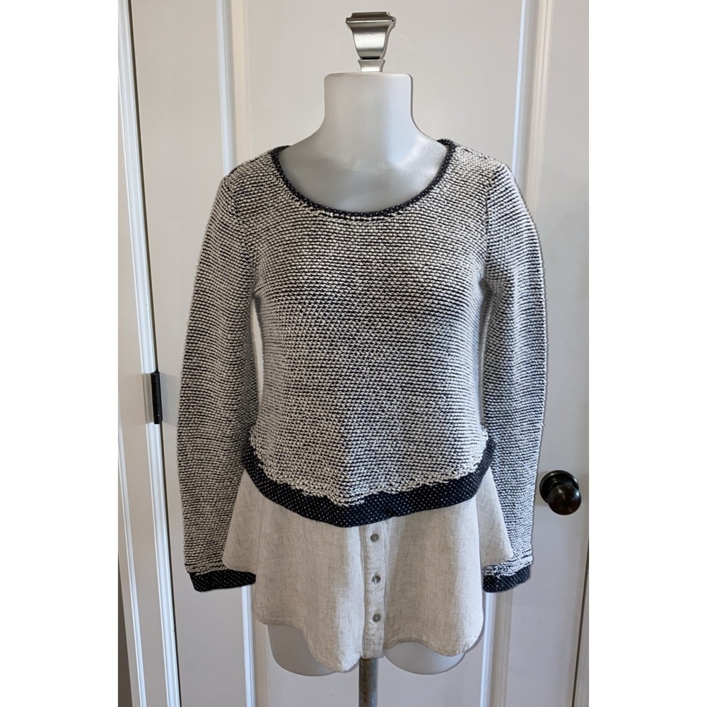 Eri + Ali Sweater Size XS Gray Black Layered Peplum Hem Long‎ Sleeve Textured
